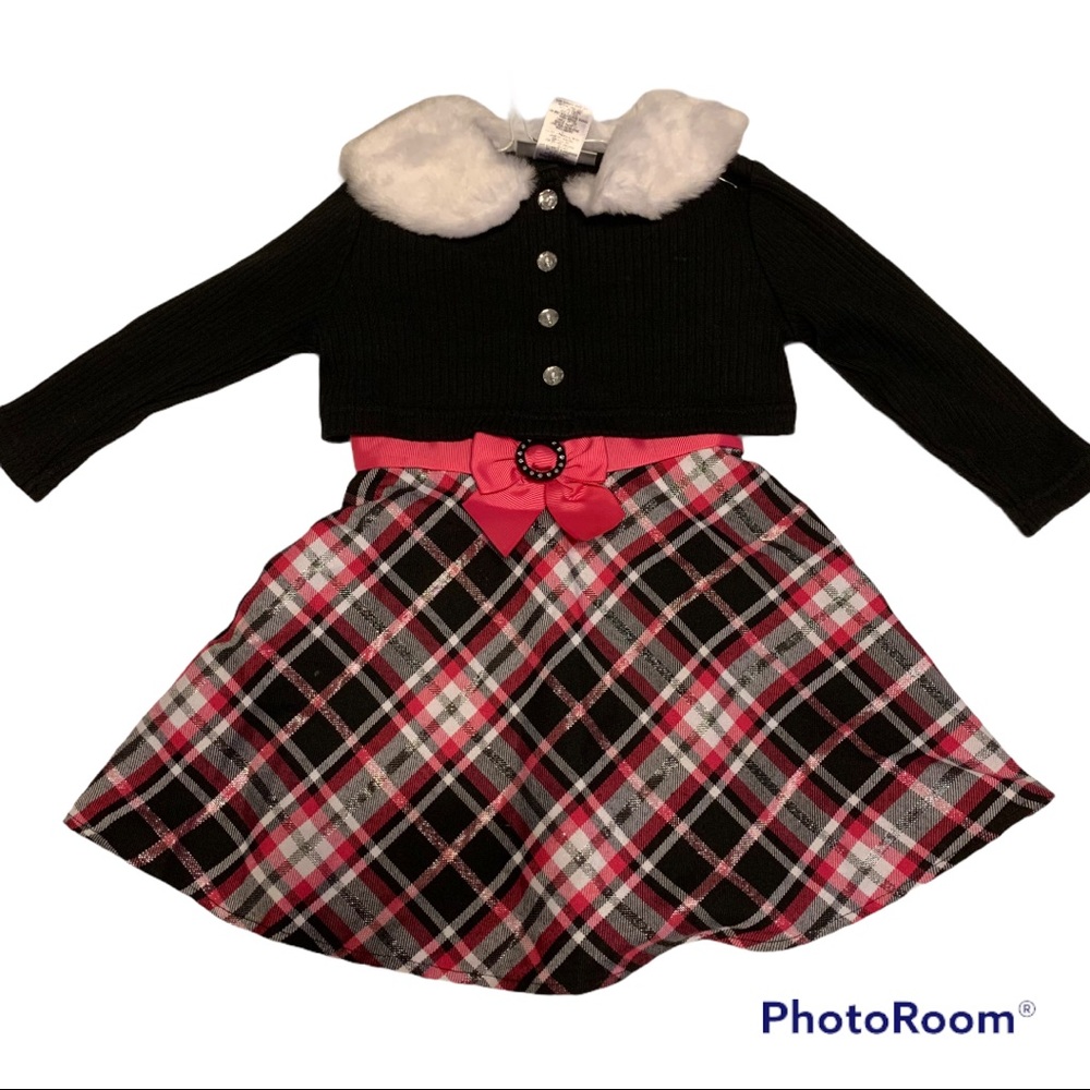 Girls Dress - 3 piece a Faux Fur Collar - Sz 18mth